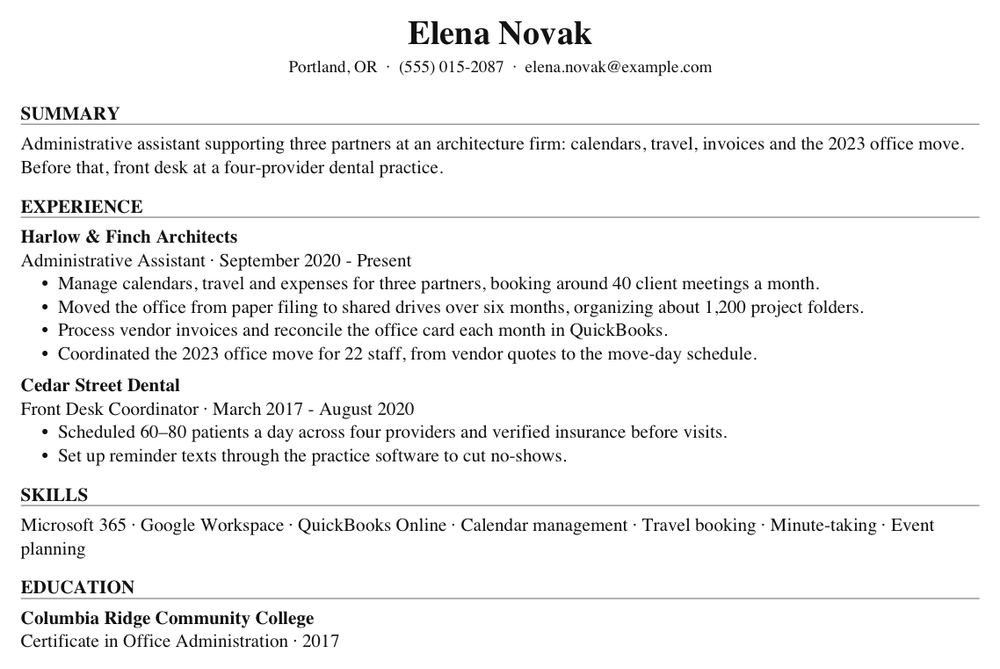 Elena Novak's resume before tailoring, page one